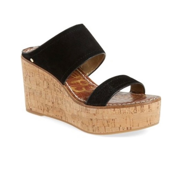 Sam Edelman Shoes - Sam Edelman Dali Suede Cork Wedge Sandal Black Size 8.5